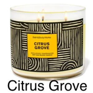 NIB Bath & Body Works “Citrus Grove” 3-Wick Candle w Decorative Metal Lid.